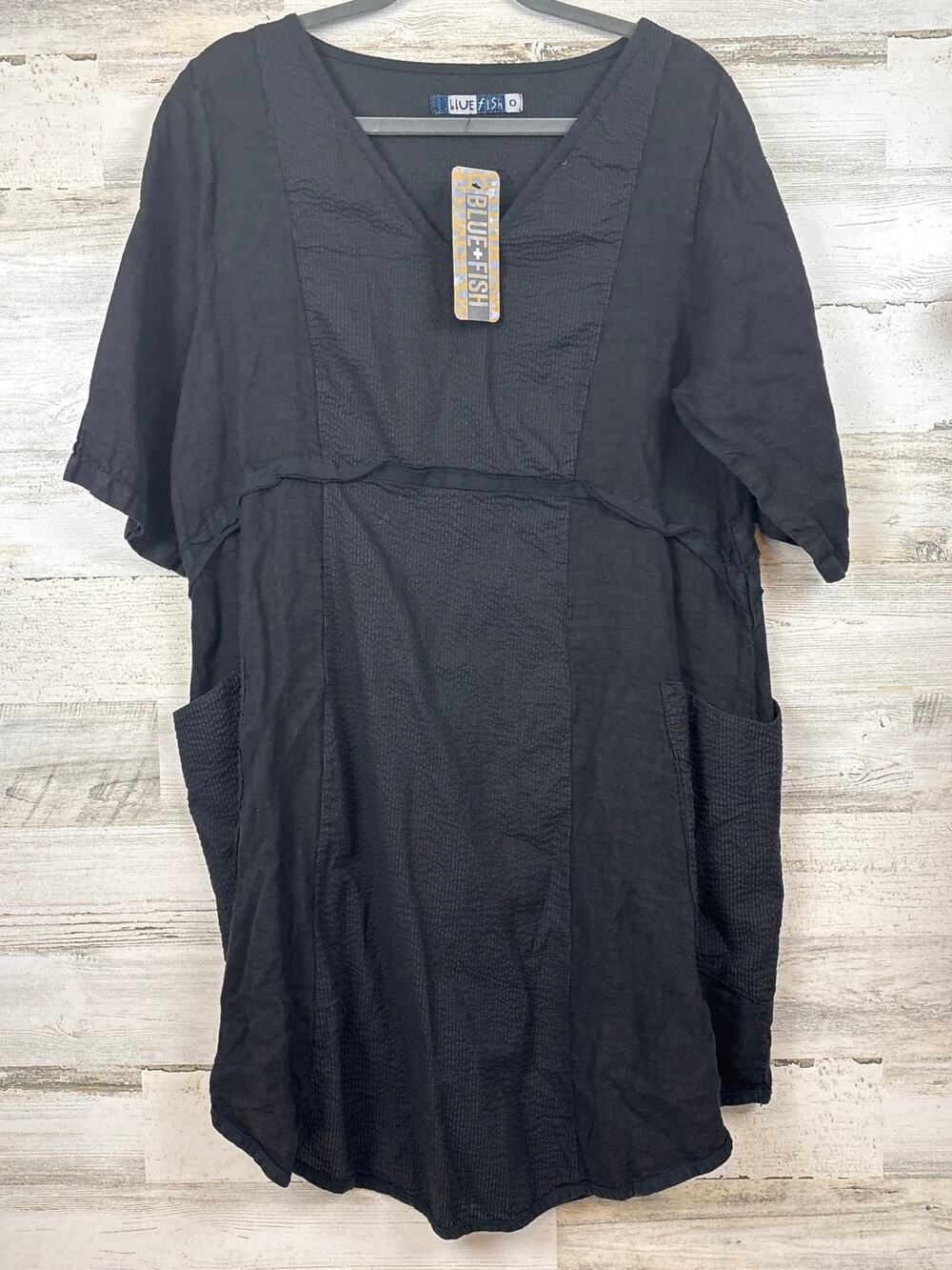 Blue Fish Womens S M Oversized Black Linen Organic Cotton Boho Midi Dress NWT